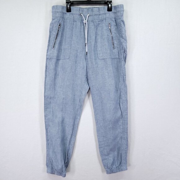 Athleta Cabo Linen Jogger Size 8 Pants Elastic Waist Drawstring Zip Pockets - Picture 1 of 13